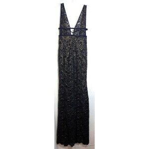 Wicked Weasel Blue Gold Floral Lace Lined Short Bottom Maxi Dress Size XS EUC